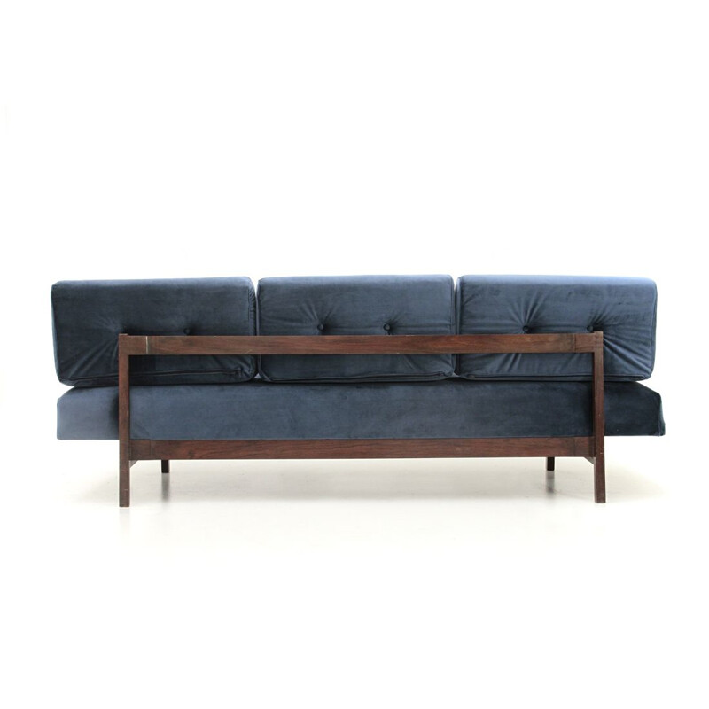 Vintage Italian 3-seater sofa in blue velvet 872 by Gianfranco Frattini for Cassina