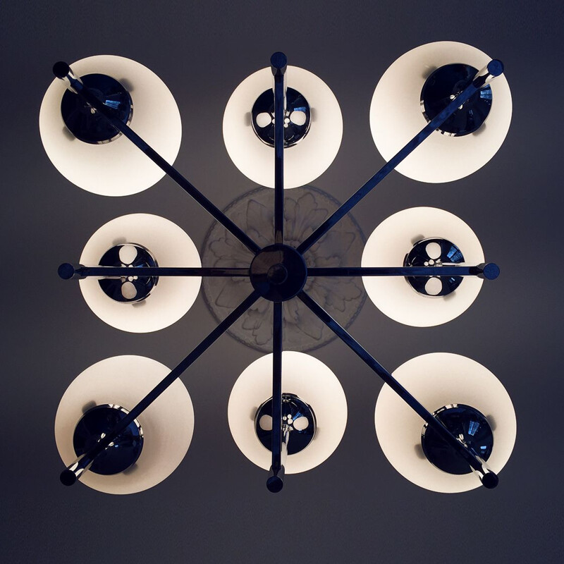 Vintage chandelier in chrome with 8 lights by Gaetano Sciolari