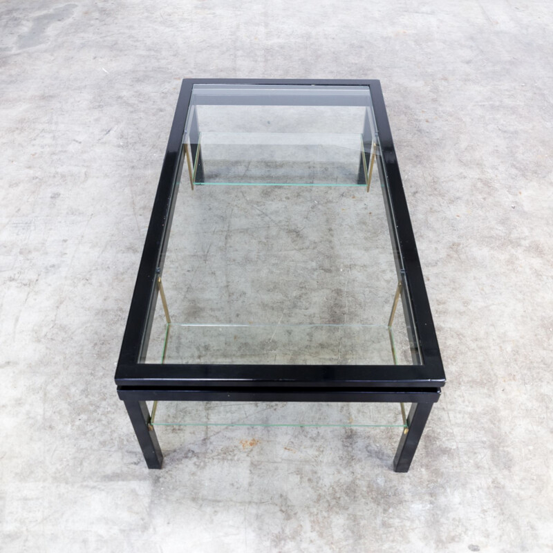 Vintage coffee table in metal, glass and brass 80s 