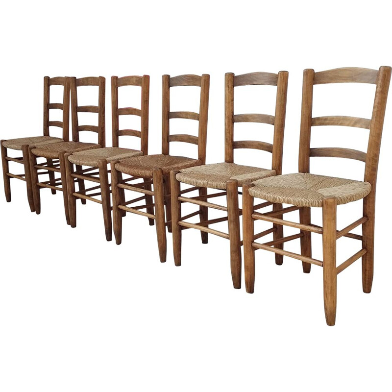 Suite de 6 chaises à repas vintage françaises