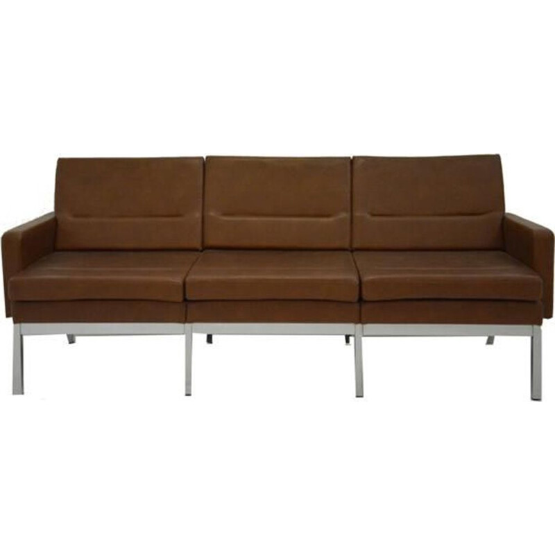 Vintage 3-seater sofa in metal and leatherette