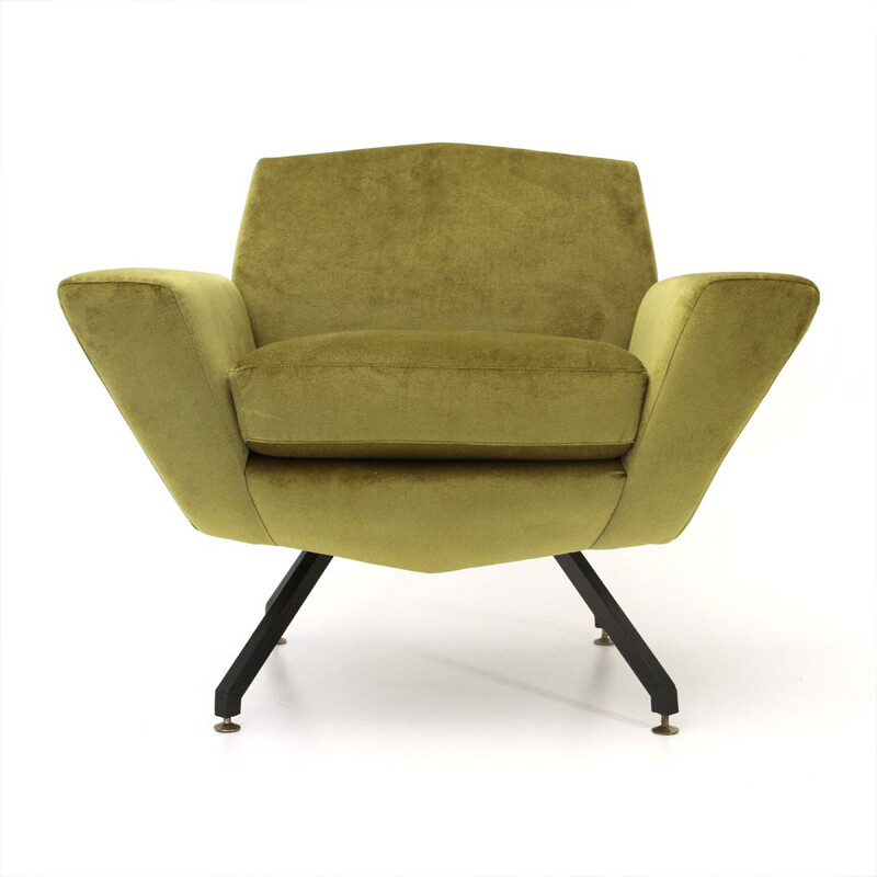 Vintage Italian armchair in acid green velvet