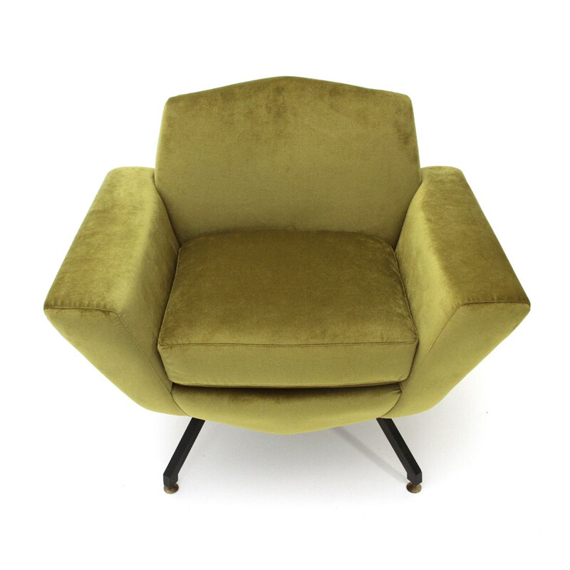 Vintage Italian armchair in acid green velvet