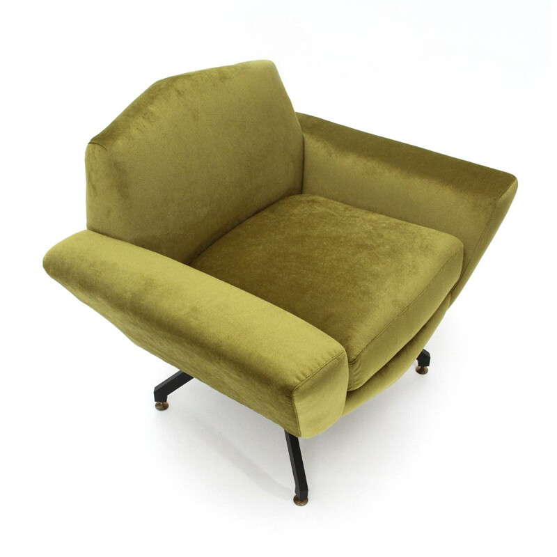 Vintage Italian armchair in acid green velvet