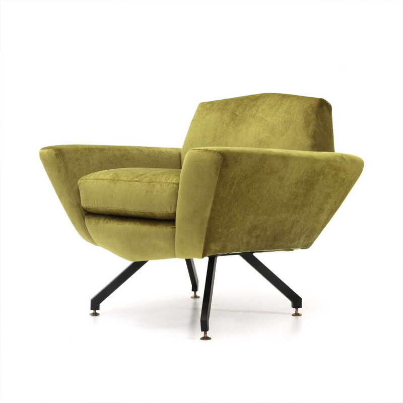 Vintage Italian armchair in acid green velvet