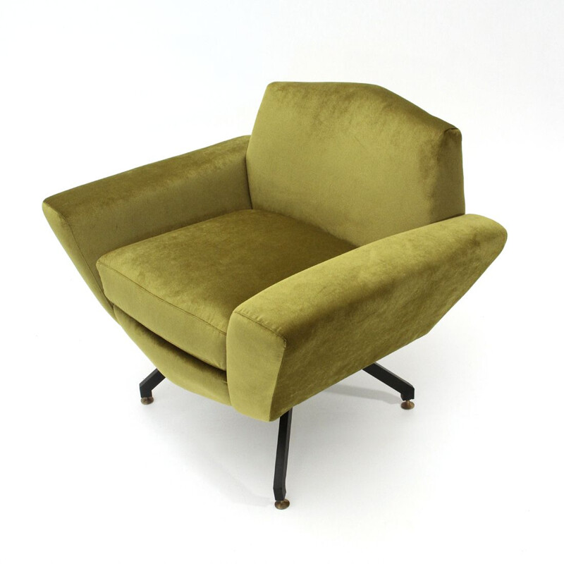 Vintage Italian armchair in acid green velvet