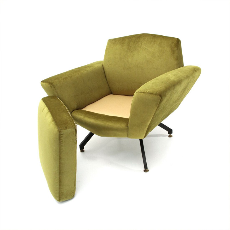 Vintage Italian armchair in acid green velvet