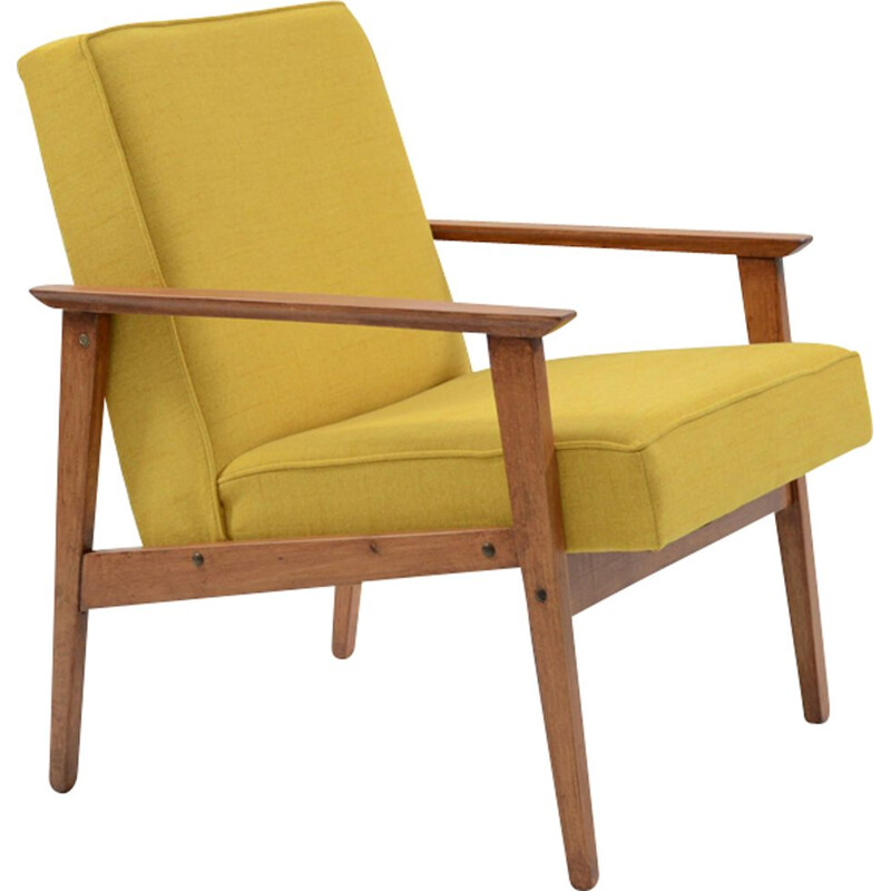 Vintage yellow armchair in wood by TON