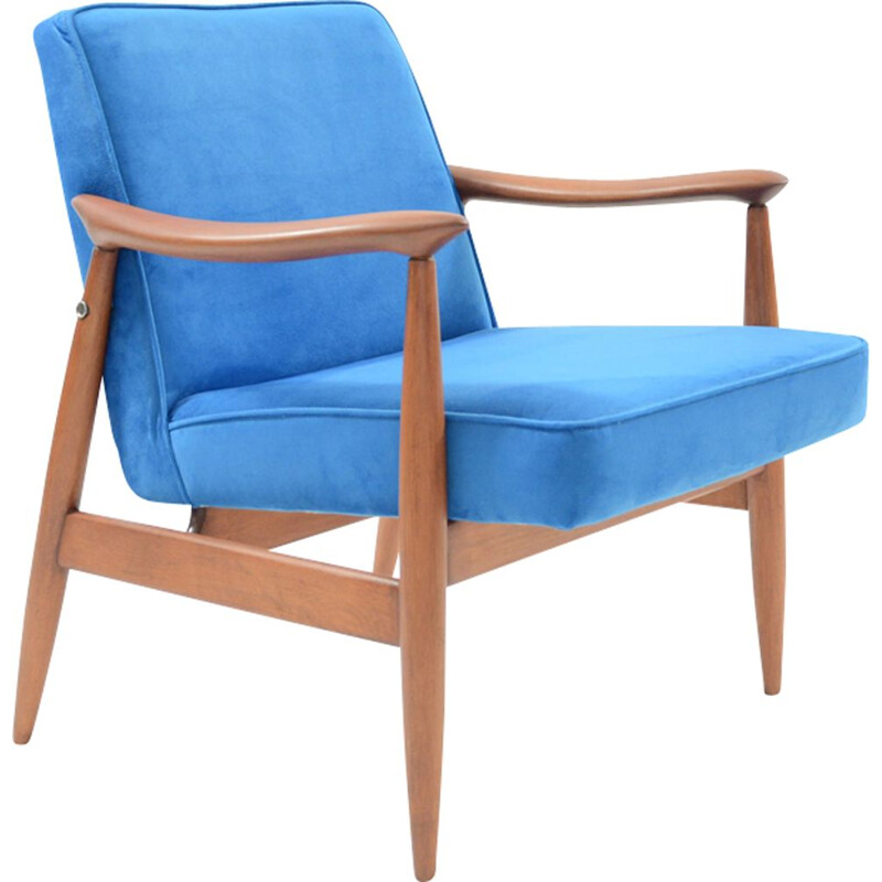 Vintage wooden neon blue armchair