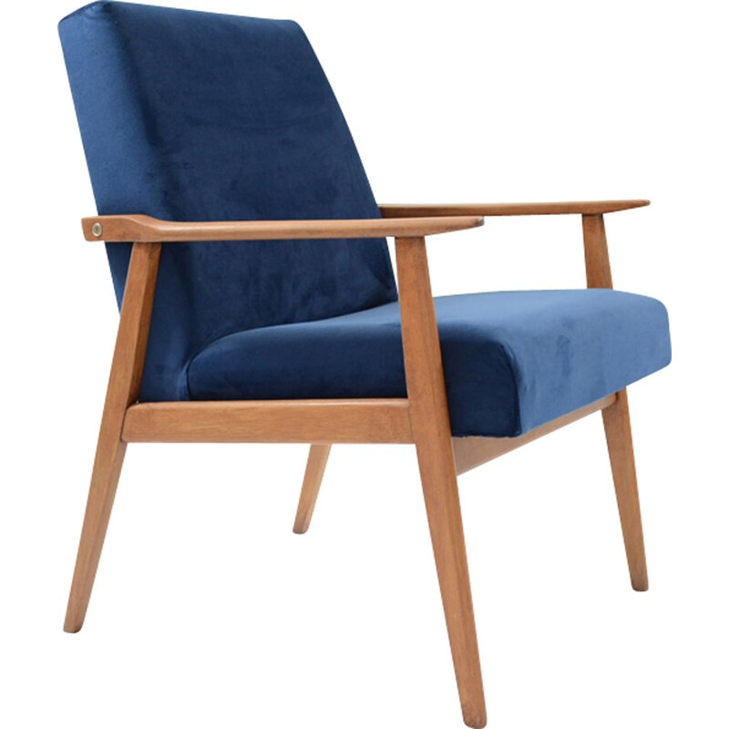 Vintage blue jungle wooden armchair
