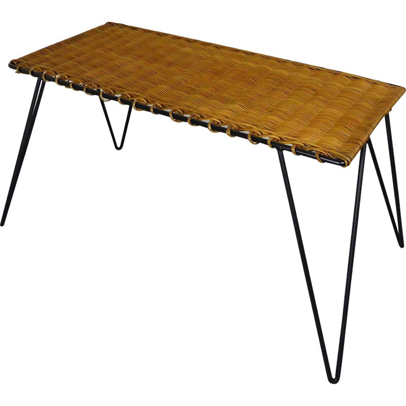 Vintage coffee table in rattan and metal by Raoul Guys