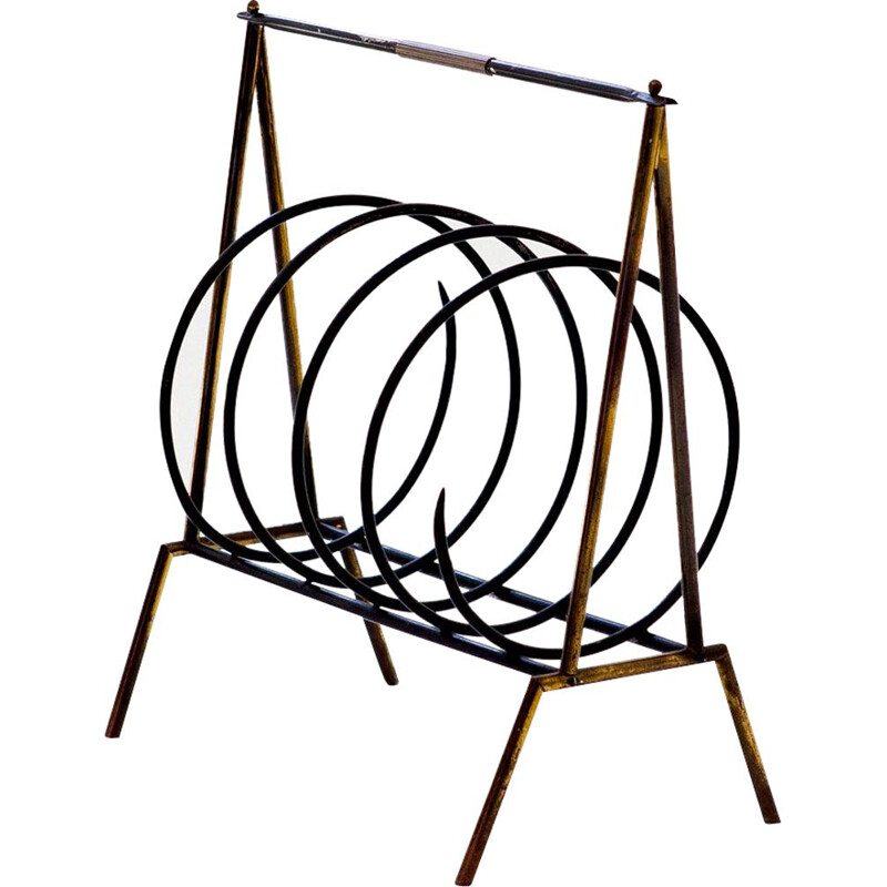 Vintage Italian magazine rack in brass and iron