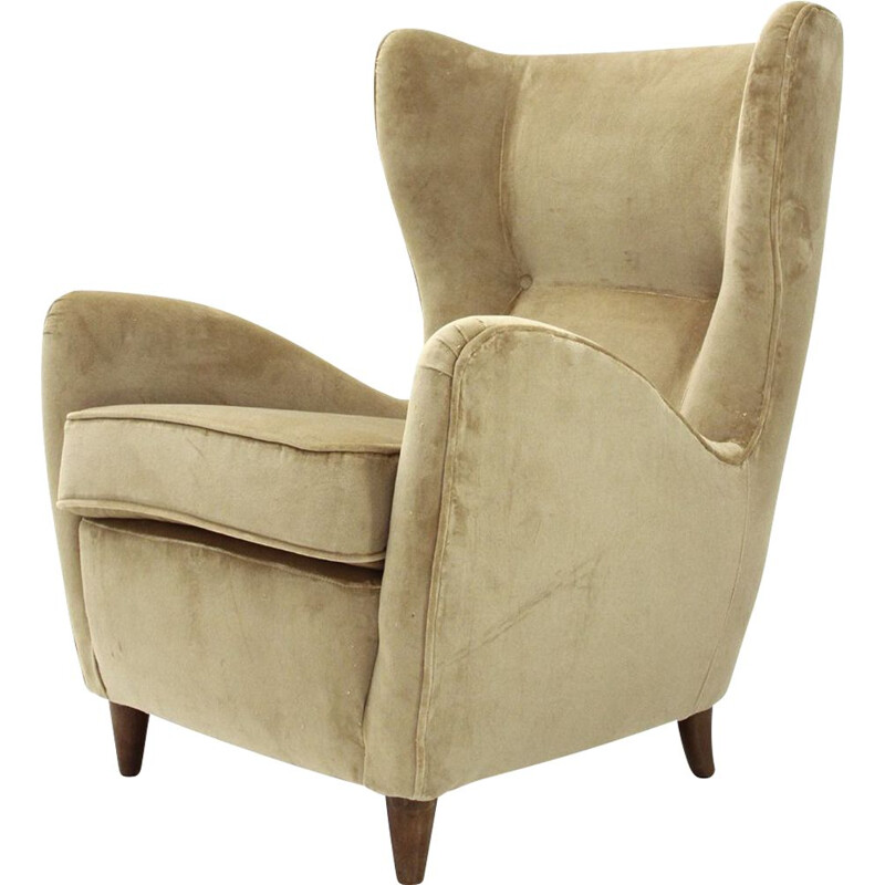 Fauteuil vintage italien en velours beige