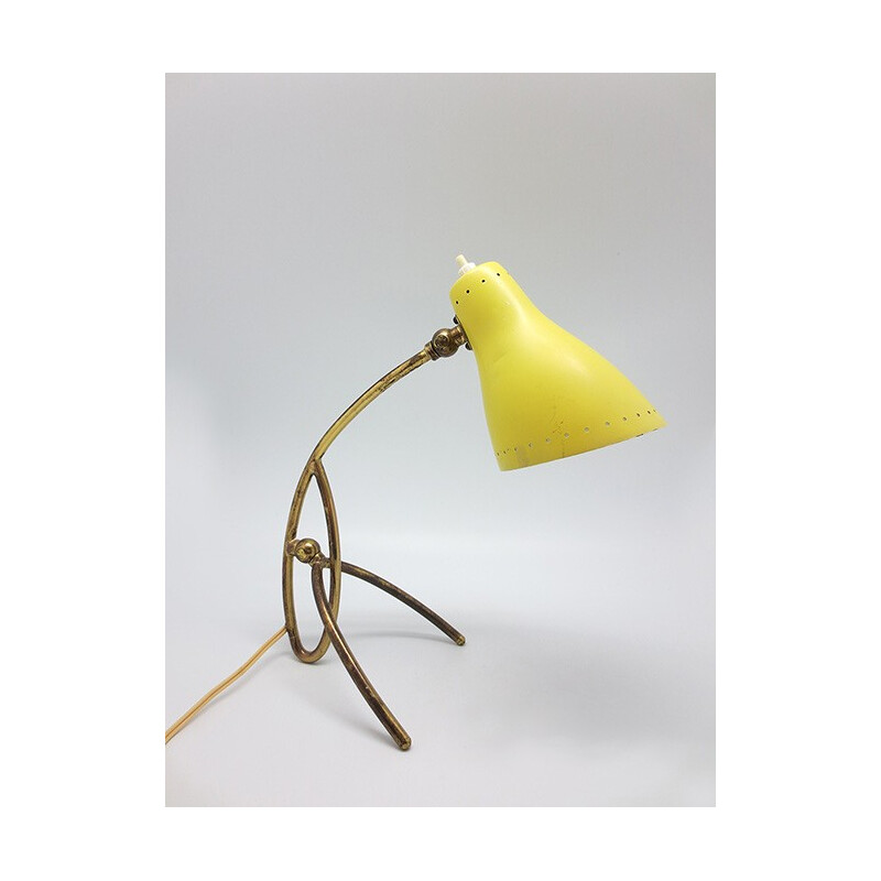 Vintage Cocotte Lampe aus gelb lackiertem Aluminium und Messing, 1950