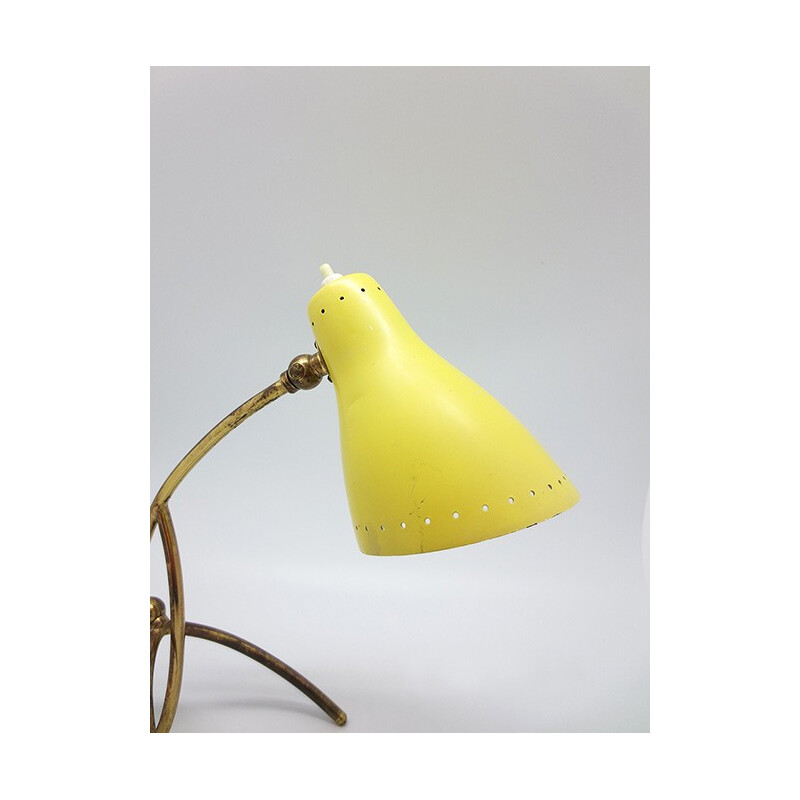 Lampe cocotte vintage en aluminium laqué jaune et laiton, 1950