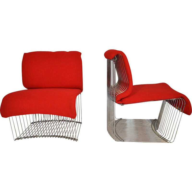 Pair of chromed steel armchairs by Verner Panton