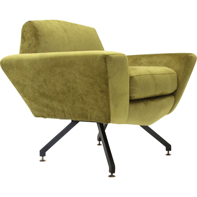 Vintage Italian armchair in acid green velvet