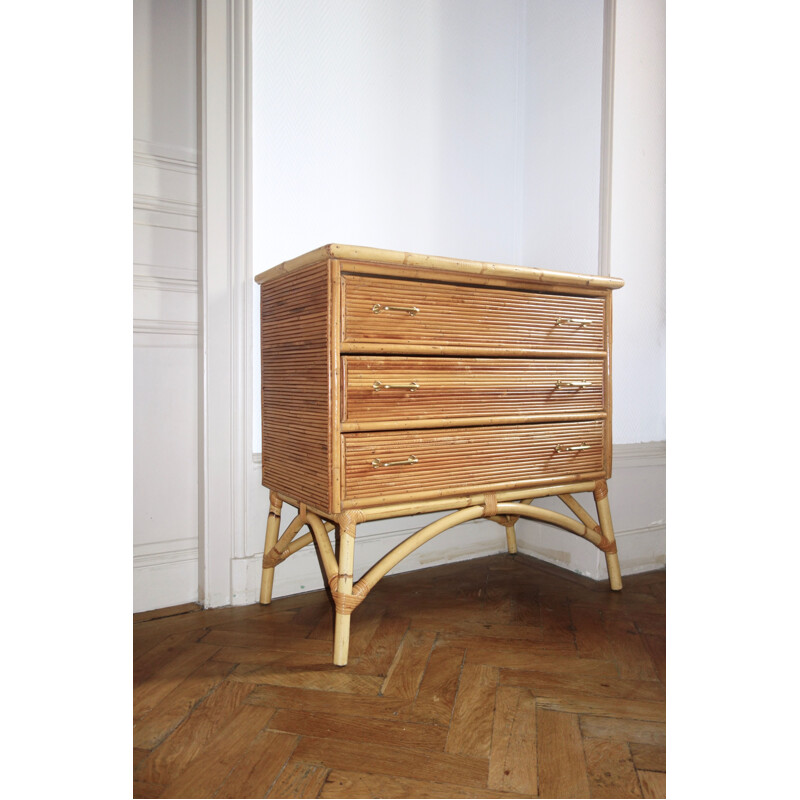 Vintage rattan chest of drawers 1950s