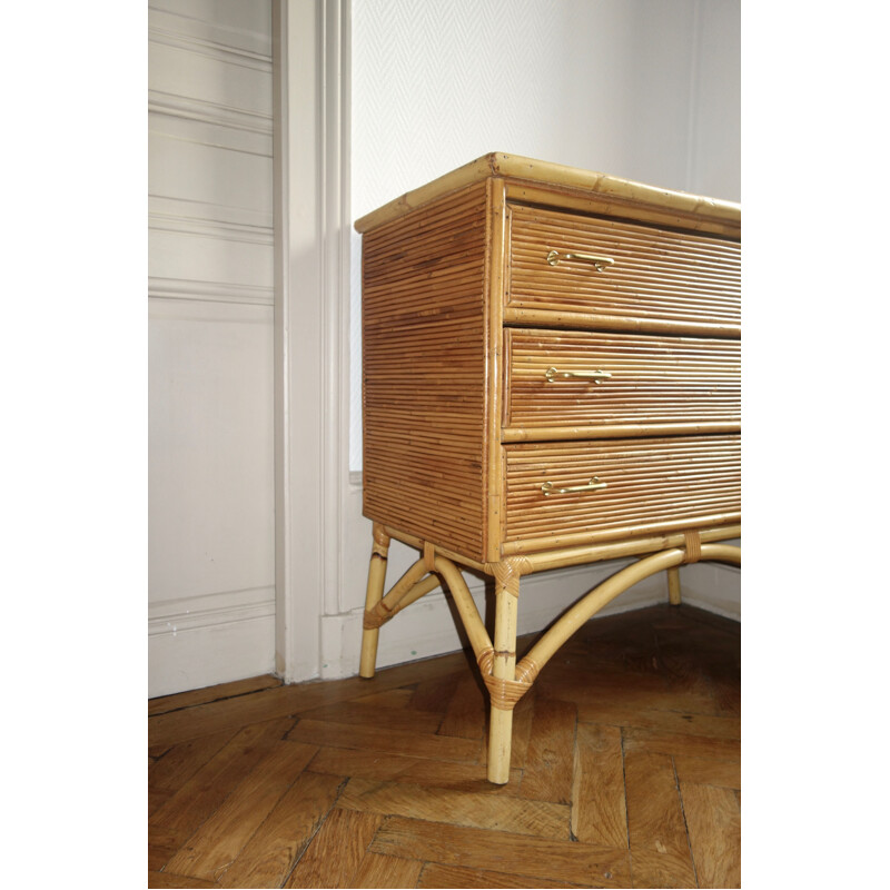 Vintage rattan chest of drawers 1950s