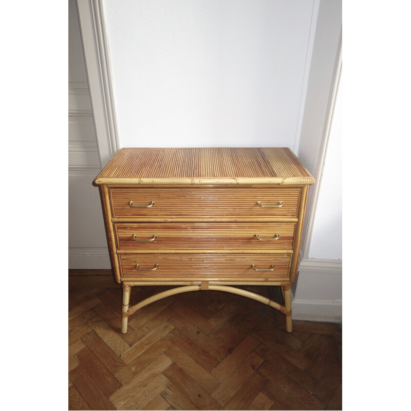 Vintage rattan chest of drawers 1950s