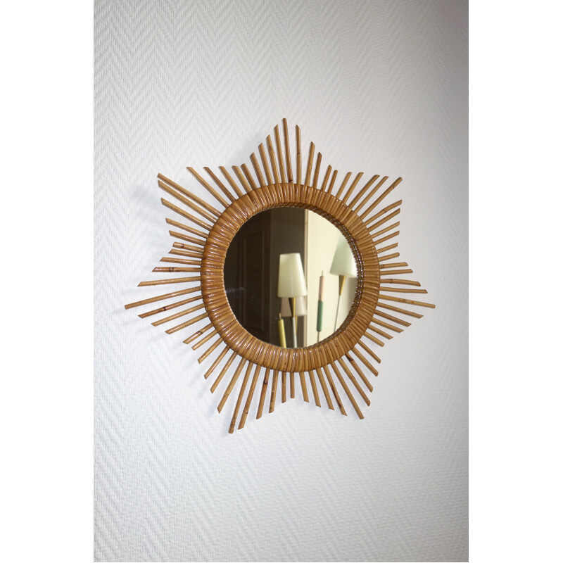 Vintage mirror Sun in rattan