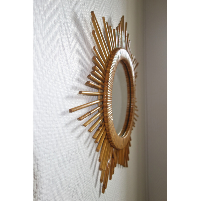 Vintage mirror Sun in rattan