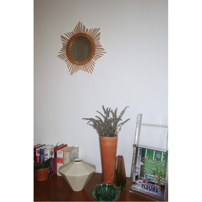 Vintage mirror Sun in rattan