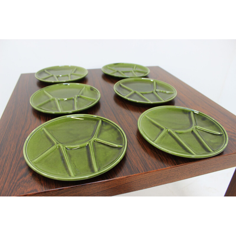 Set of 6 vintage fondue plates by Gien pottery, France 1970