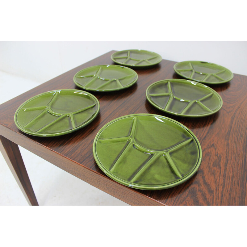 Set of 6 vintage fondue plates by Gien pottery, France 1970