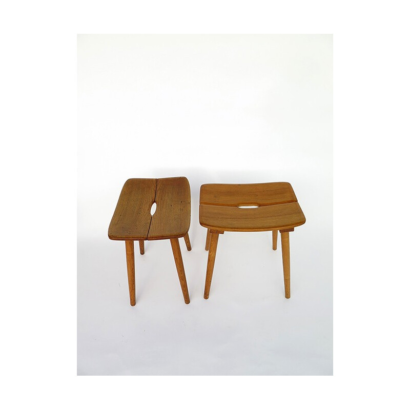 Pair of stools in ashwwod, Jacob MULLER - 1950s