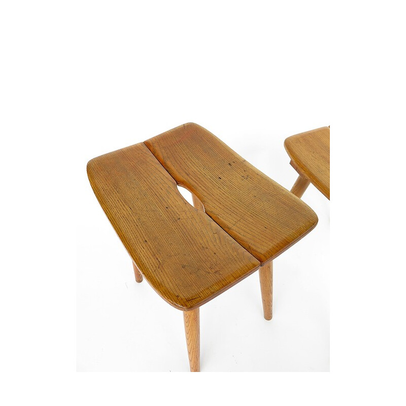 Pair of stools in ashwwod, Jacob MULLER - 1950s