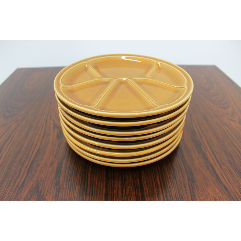 Conjunto de 8 pratos de fondue vintage por poterie de Gien