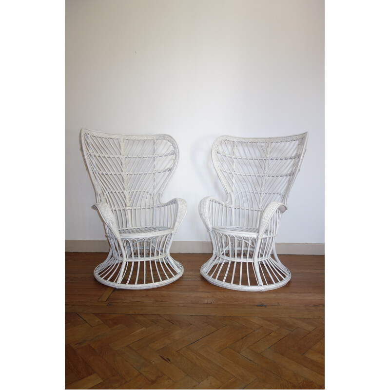 Set of 2 vintage armchairs in rattan 1950s