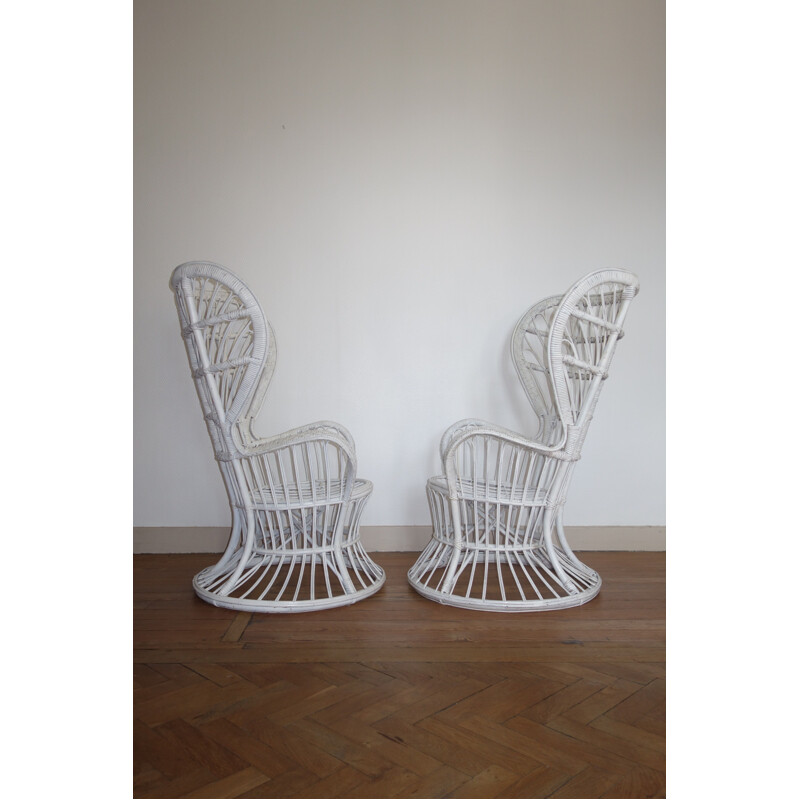 Set of 2 vintage armchairs in rattan 1950s