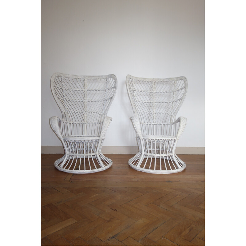 Set of 2 vintage armchairs in rattan 1950s