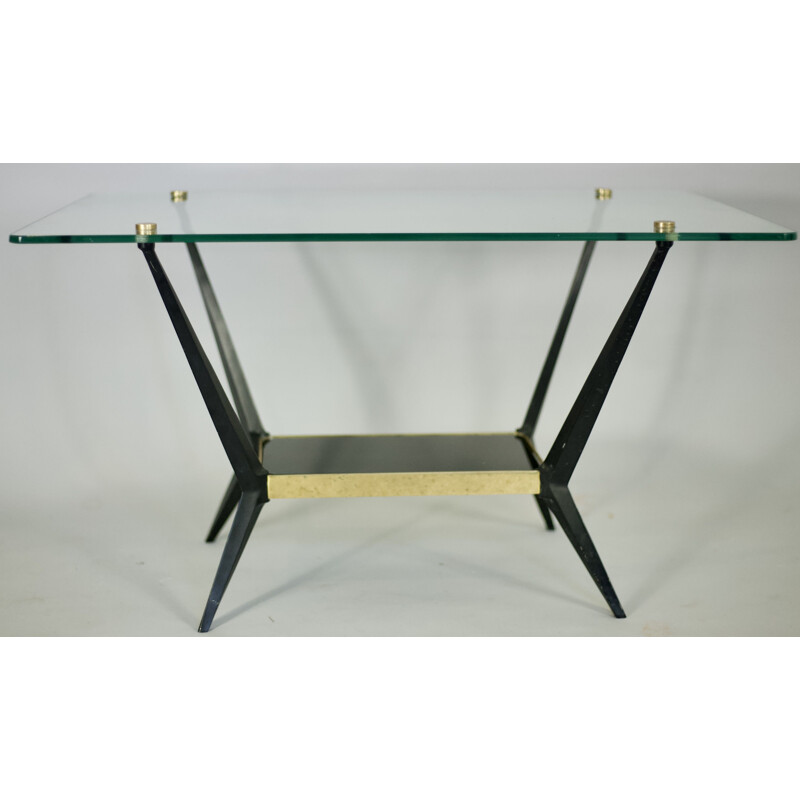 Vintage Italian coffee table in glass and brass by Angelo Ostuni