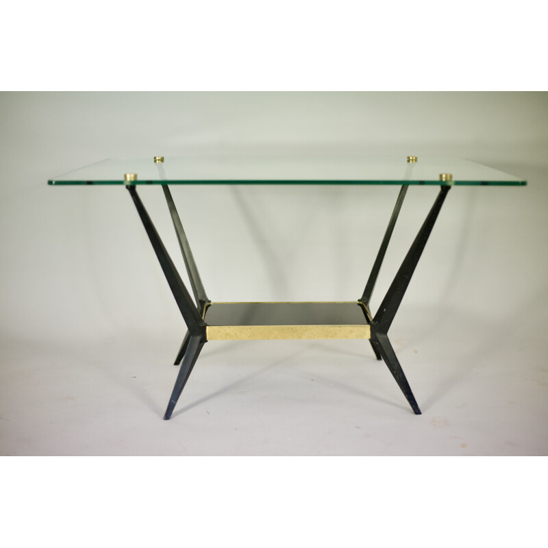 Vintage Italian coffee table in glass and brass by Angelo Ostuni