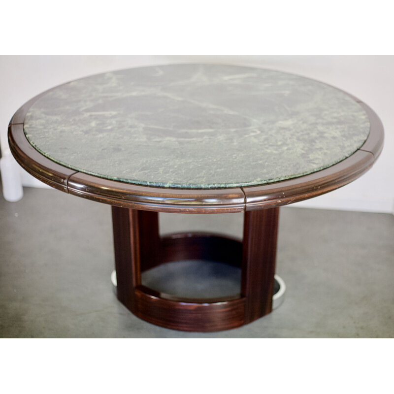 Vintage round dining table in wood and green marble