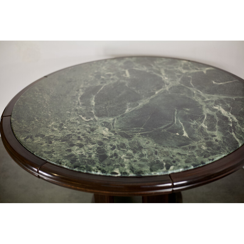 Vintage round dining table in wood and green marble