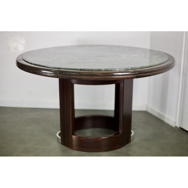 Table à repas vintage ronde en bois et marbre vert