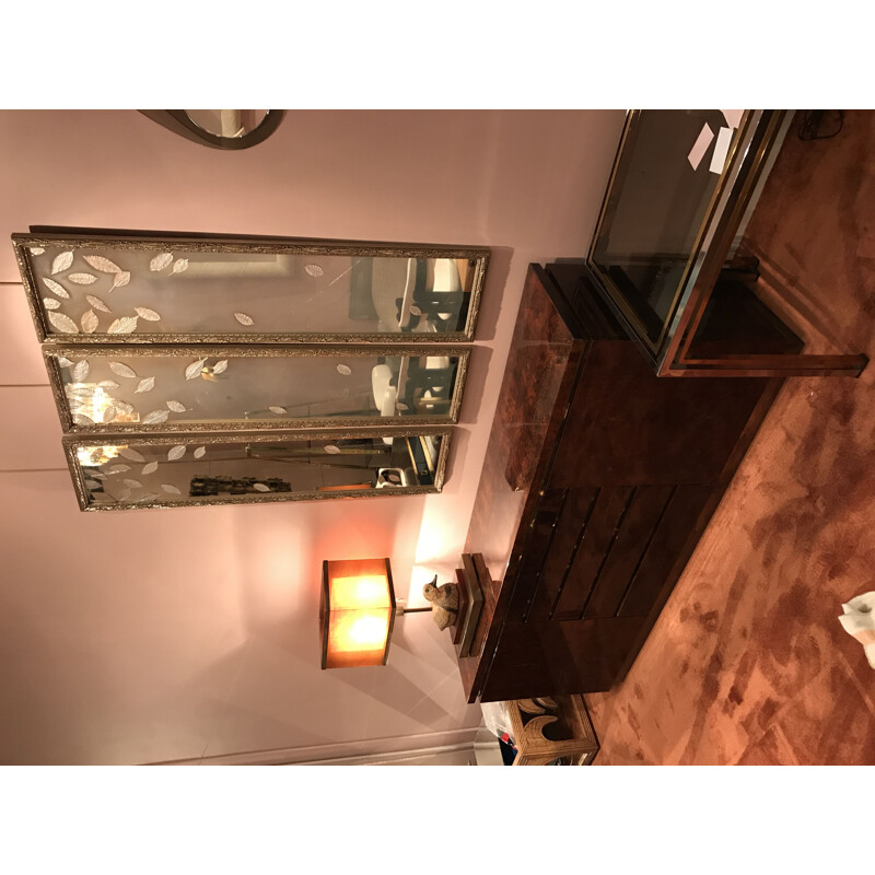 Sideboard in walnut and brass by Jean Claude Mahey