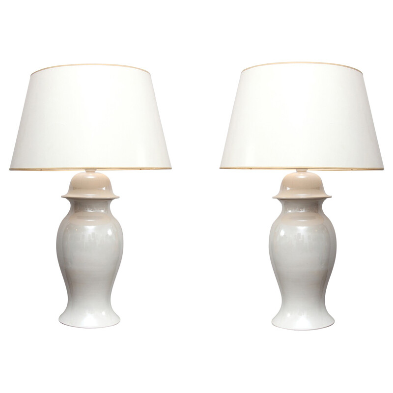 Pair of lamps in white porcelain, Tommaso BARBI - 1980s