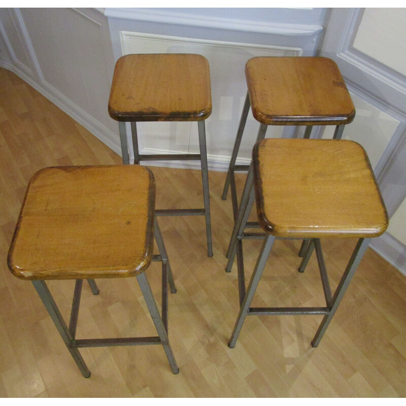 Set of 4 vintage bar stools in metal