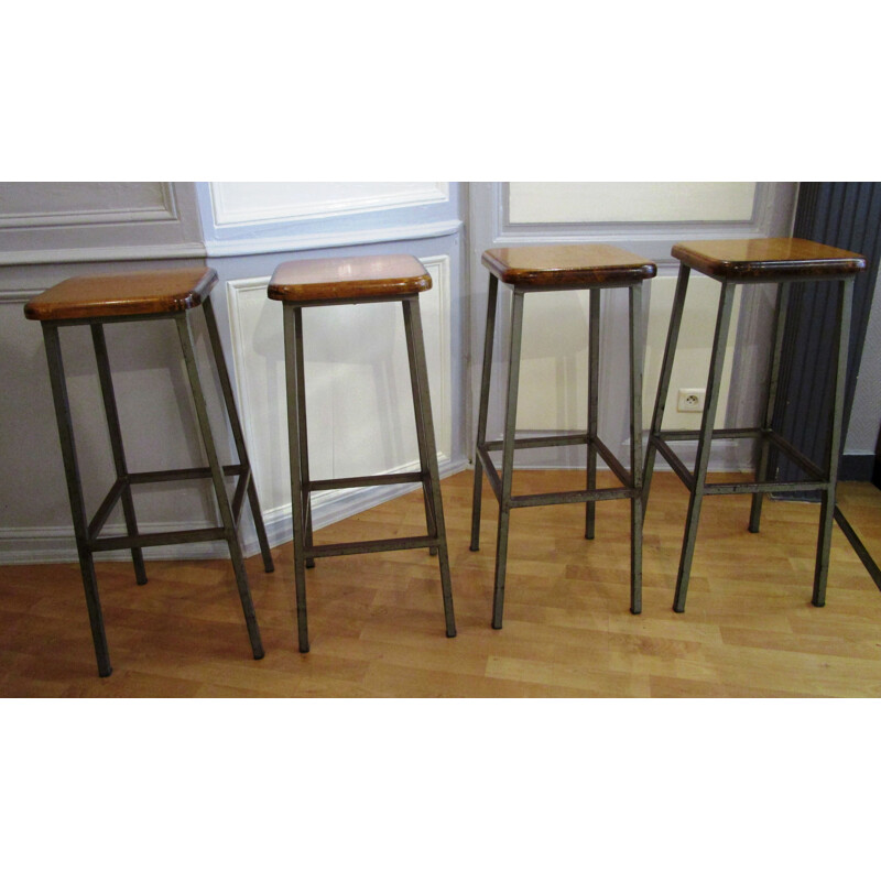 Set of 4 vintage bar stools in metal