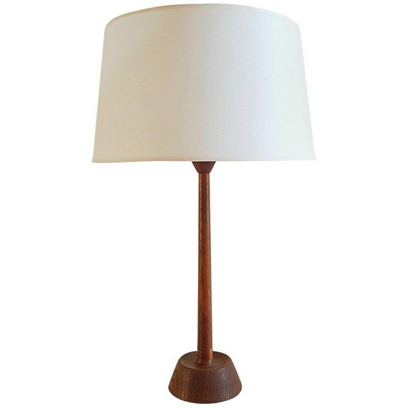 Vintage oak table lamp by Uno and Östen Kristiansson for Luxus, Sweden 1950