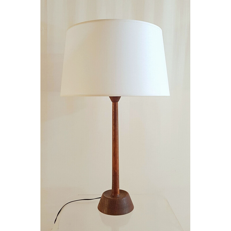 Lampe de table vintage en chêne par Uno et Östen Kristiansson pour Luxus, Suède 1950