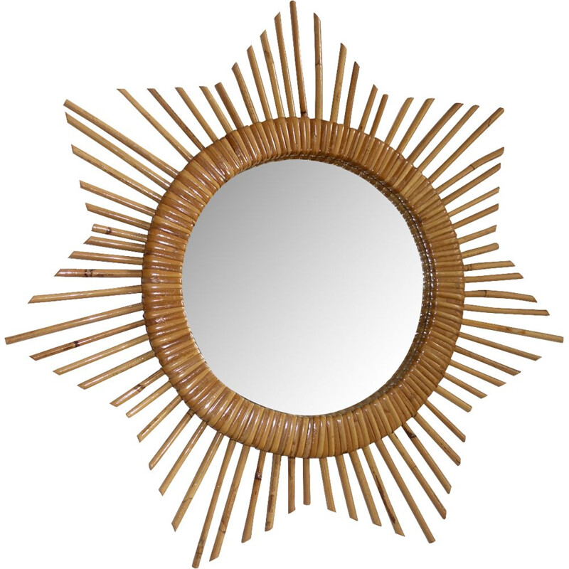 Vintage mirror Sun in rattan