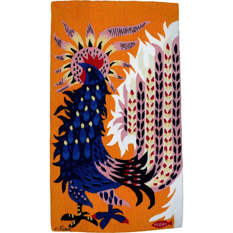 Vintage tapestry Rooster in wool by Michelle Ray