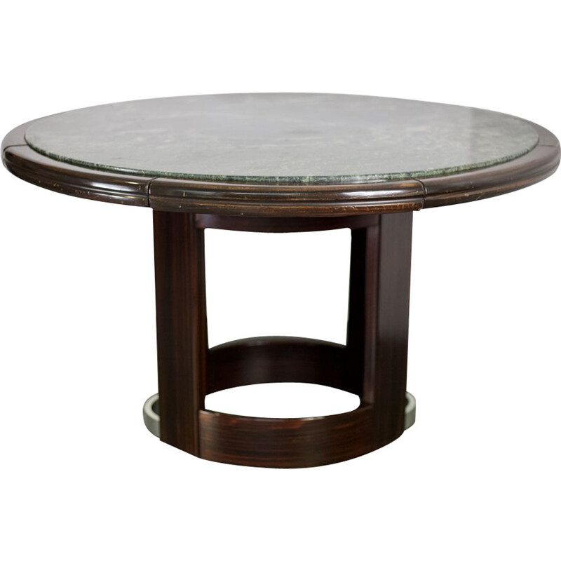 Vintage round dining table in wood and green marble