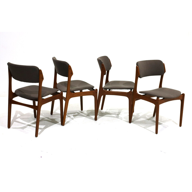 Vintage set of 4 dining chairs in teak by Erik Buch for Oddense Maskinsnedkeri AS